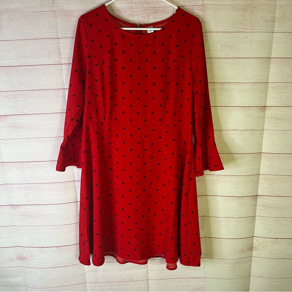 Old Navy Red Black Polka Dot Bell Sleeve Dress Size Large